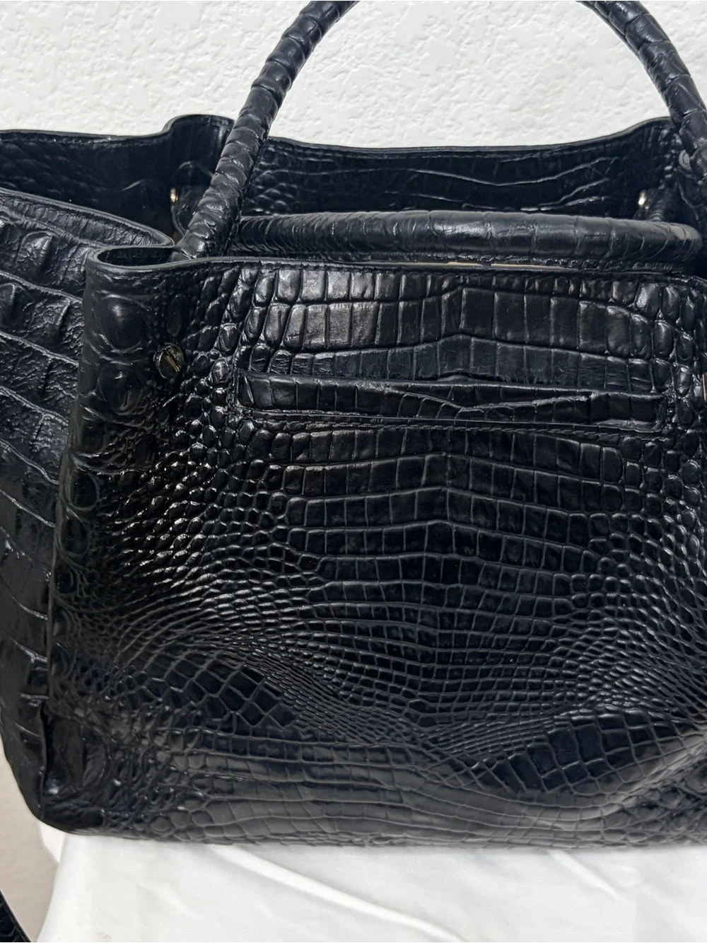 BRAHMIN Small Mallory Black Melbourne Croc-Embossed Leather Tote Bag Purse